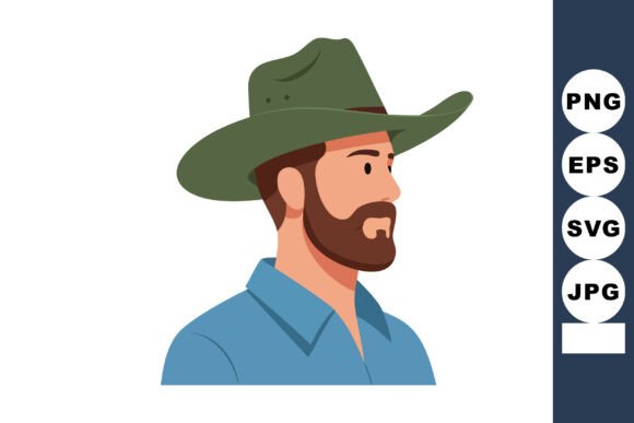 Bearded Man in Green Cowboy Hat – A Versatile Embroidery Design