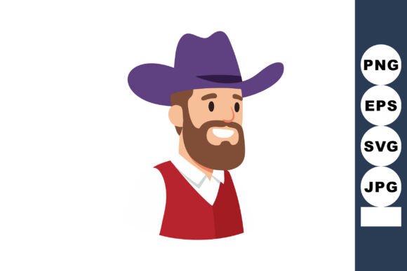 Bearded Man Wearing Purple Cowboy Hat an