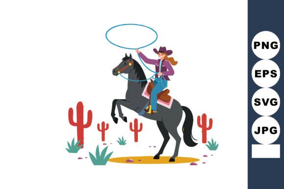 Cowboy Woman Riding Black Horse with Las: A Bold Embroidery Design for Real Projects