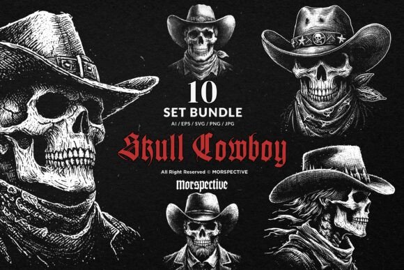 Dark Art Skull Cowboy: Bold Embroidery Design for Real Projects