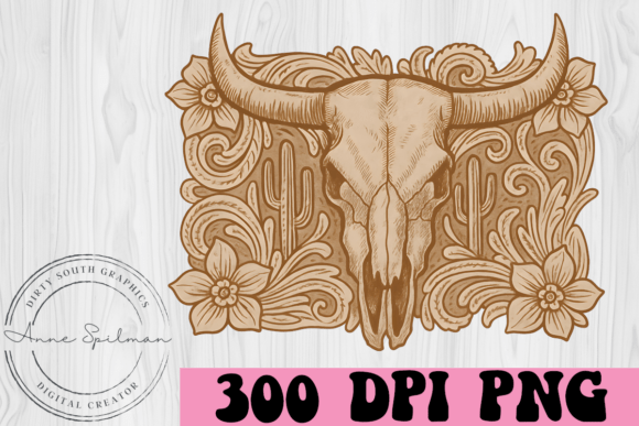 Leather Tooled Bull Skull Western for Real Projects